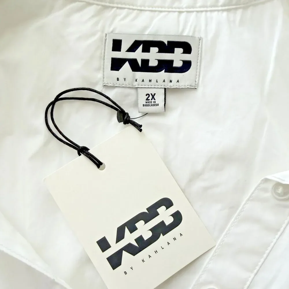 KBB by KAHLANA 'The Wrap Apron Shirt Dress' Women Size 2X White 100% Cotton NWT - Picture 5 of 9